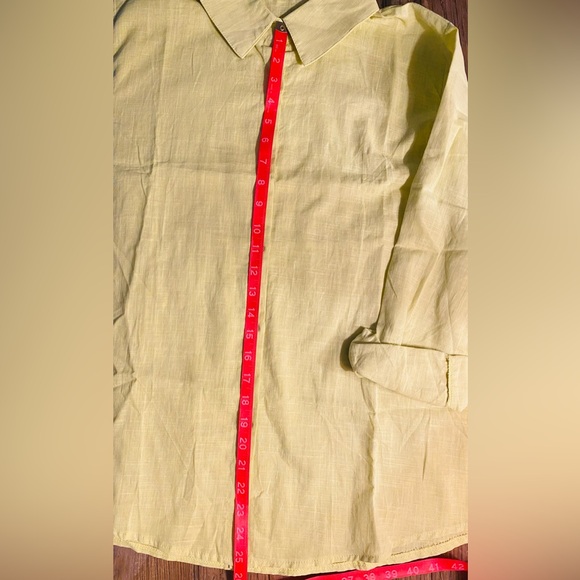 Linen chartreuse button down shirt - Picture 4 of 6